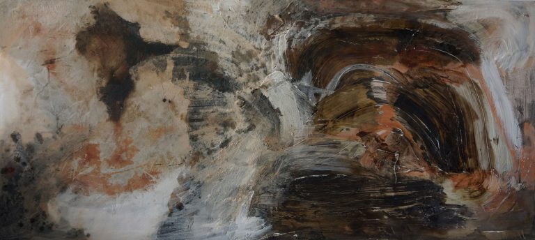 natures n.1, klebespachtel, gyps, beton, bitumen, wall paint and glue on wood, 93,5 x 207 cm, 2018